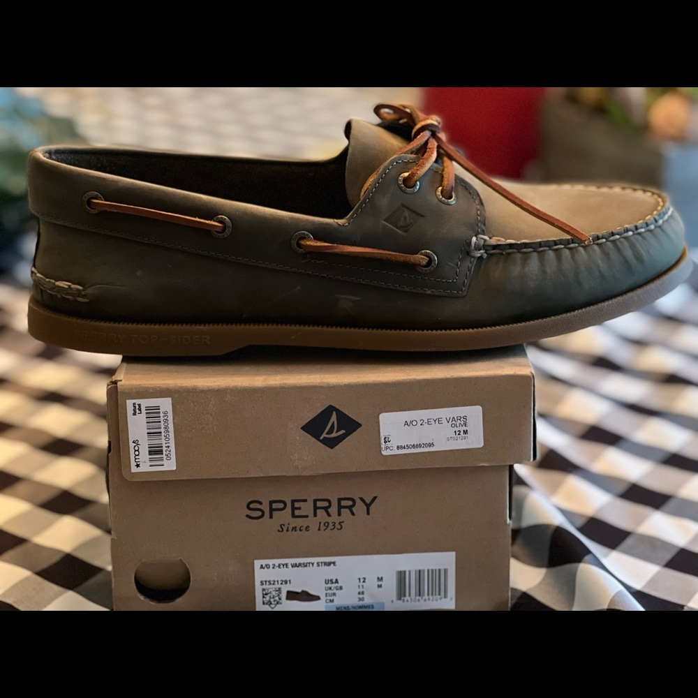 Sperry Top-Sider Olive Leather - New In Box!